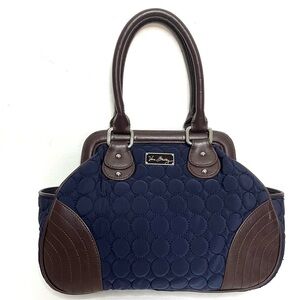 Vera Bradley Wildwood Park Quilted Navy and Brown Leather Handbag